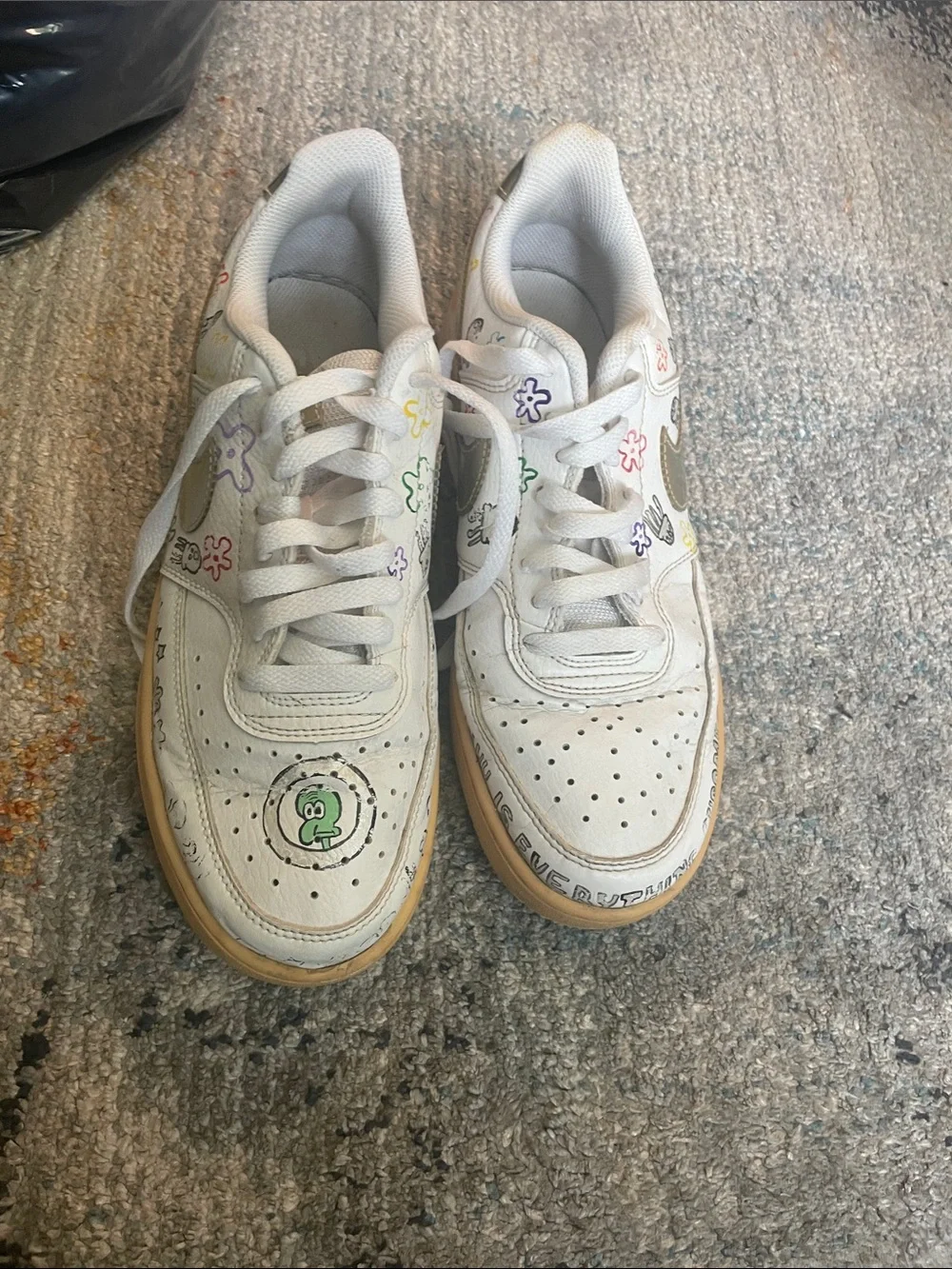 Custom Nike Kids White Sneakers with Multicolor Doodle Accents